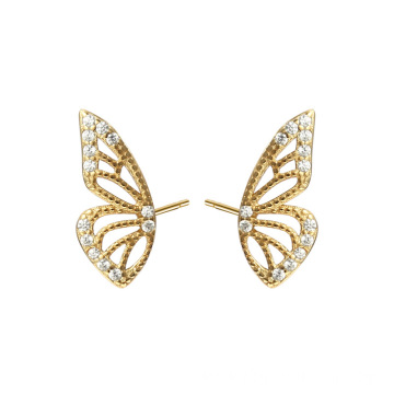 Silver 925 Studded Butterfly Wing Bling Earrings